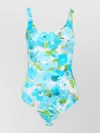Chloé White And Blue Aqua Flower-print Lycra One-piece Swimsuit In Blue