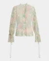 Chloé Floral Silk Balloon-sleeve Button-down Top In Seedpearl Beige
