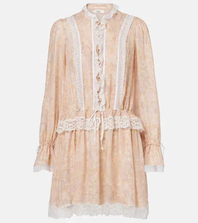 Chloé Floral Silk Charmeuse Minidress In Neutral