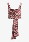 Chloé Rose Print Cropped Silk Top In Multicolor