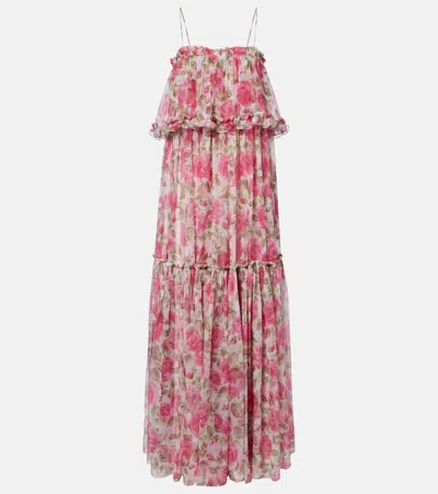 Chloé Floral-print Ruffled Silk-chiffon Maxi Dress In Pink