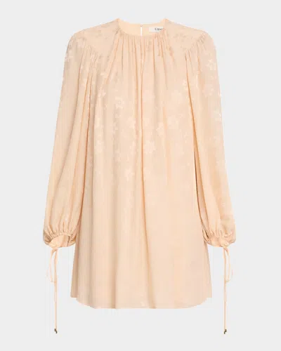 Chloé Chloe Gathered Floral Silk Jacquard Minidress In Neutral