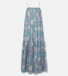 Chloé Chloe Women Long Dress Peonies Print On Organic Silk Mousseline In Blue