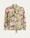 Chloé Floral Silk Neck-tie Button-down Blouse In Multi