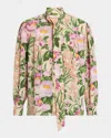Chloé Floral Silk Neck-tie Button-down Blouse
