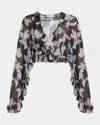 Chloé Floral Print Silk Georgette Cropped Top In Black