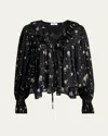 Chloé Maxi Gathered Ruffle Top In Silk Charmeuse In Black