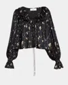 Chloé Floral Silk Ruffle Peasant Blouse