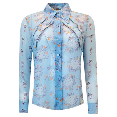 Pre-owned Chloé Chloe Floral Silk Shirt In Blue