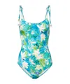 Chloé Beaded Floral Swimsuit In Blue