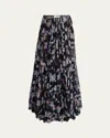 Chloé Floral Print Silk Georgette Maxi Skirt In Black