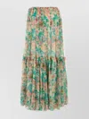 Chloé Floral Tiered Silk Skirt With Elastic Waistband In Multi