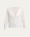 Chloé Floral-trim Printed Silk Blouse In White