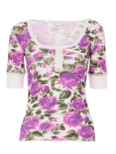 Chloé Floral T-shirt In Pink
