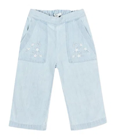 Chloé Floral-embroidered Denim Trousers In Blue
