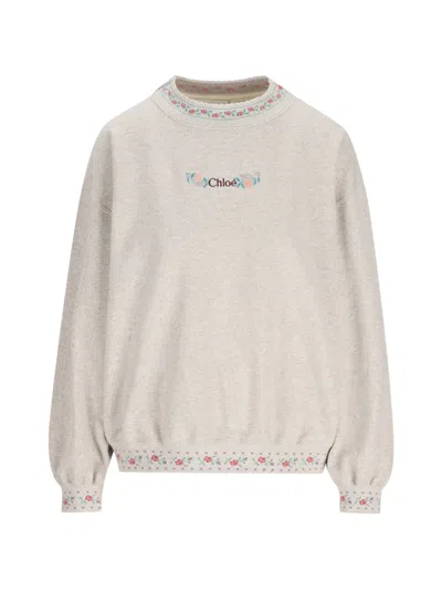 Chloé Floral-embroidered Logo-print Sweater In Multi