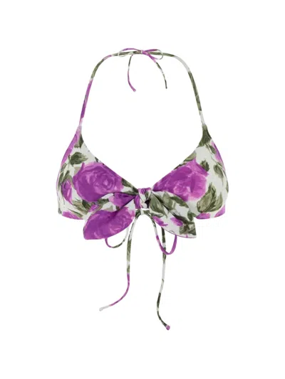 Chloé Floral-print Bikini Top In Purple