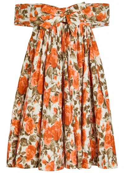 Chloé Chloe Floral-print Cotton Mini Dress In Orange