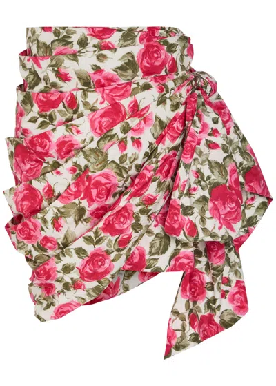 Chloé Chloe Floral-print Cotton-poplin Knee-length Wrap Skirt In Pink