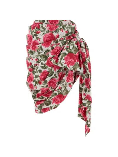 Chloé Knee-length Wrap Skirt With Floral Print And Oversized Bow In Multi