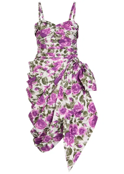 Chloé Chloe Floral-print Gathered Cotton Mini Dress In Purple