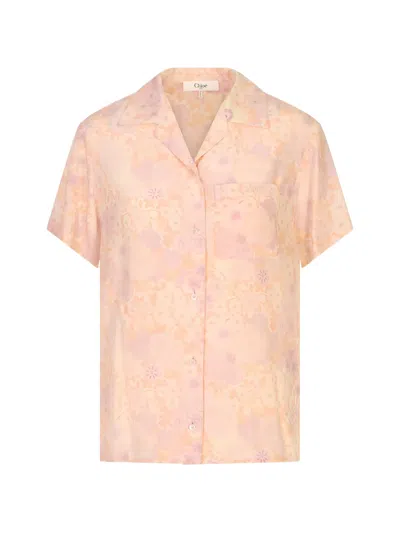 Chloé Floral-print Logo-embroidered Shirt In Black