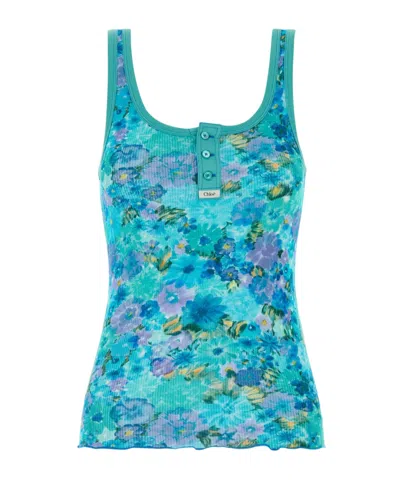 Chloé Floral-print Ribbed Tank Top In Purple