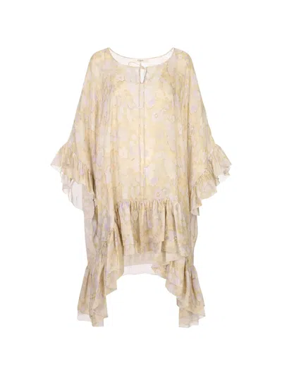Chloé Floral-print Ruffled Asymmetric Dress In Neutral