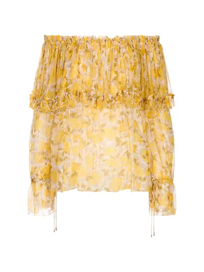 Chloé Floral-print Ruffled Blouse In Yellow