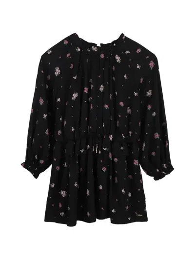 Chloé Kids' Floral-print Ruffled Dress In Black