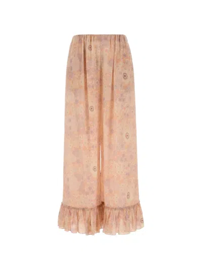 Chloé Ruffled Floral-print Silk-charmeuse Wide-leg Pants In Neutral