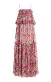 Chloé Chloe Floral Print Ruffled Silk-chiffon Maxi Dress In Red
