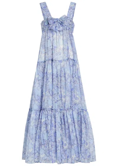 Chloé Chloe Floral-print Tiered Cotton Midi Dress In Blue