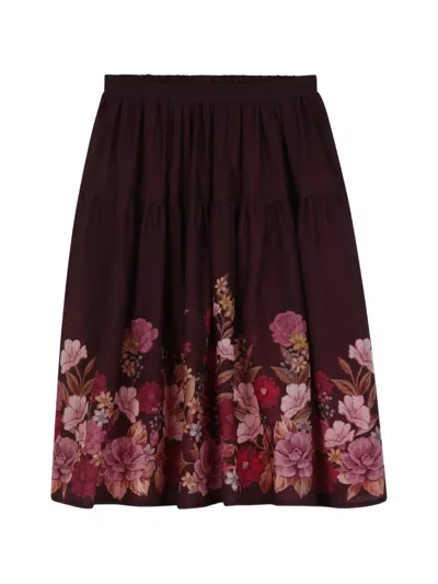 Chloé Kids' Floral-print Tiered Skirt In Burgundy