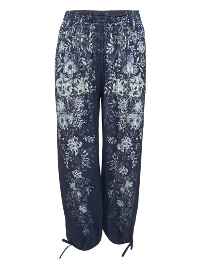 Pre-owned Chloé Floral-print Trousers In Blue