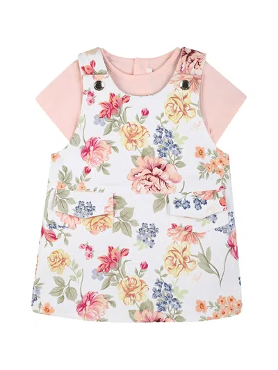 Chloé Kids' Floral-print Two-piece Jumpsuit Set In Pink