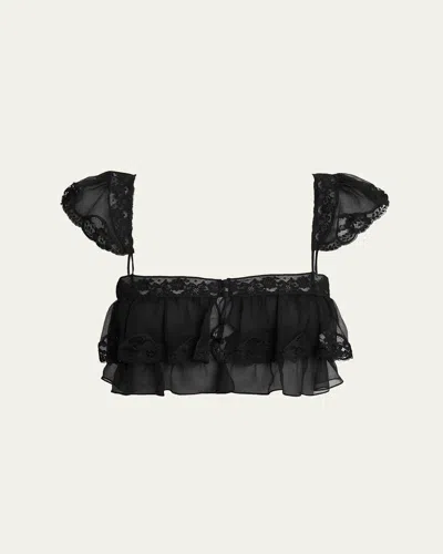 Chloé Flou Lace-trimmed Cropped Blouse In Brown
