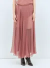 Chloé Flou Midi Skirt In Silk Mousseline Pink Size 10 100% Silk In Pink