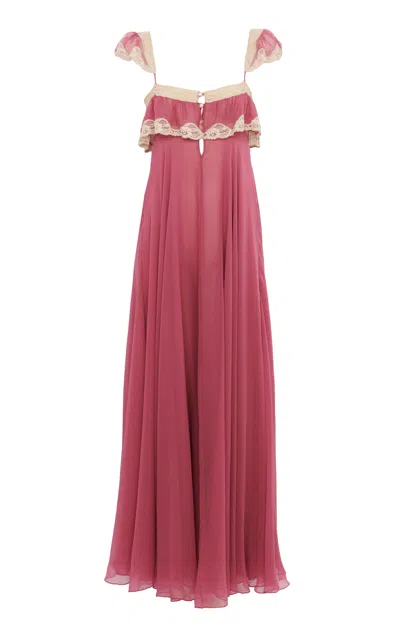 Chloé Flou Ruffled Organic Silk Mousseline Gown In Red