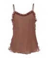 Chloé Lingerie Tulle Ruffle-trim Silk Camisole In Brown