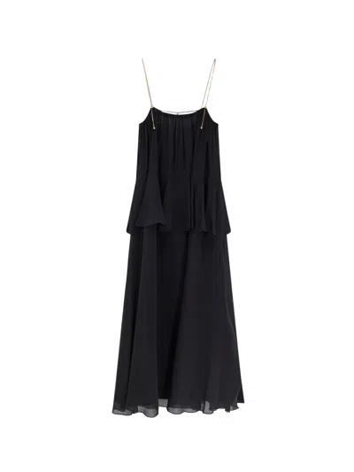 CHLOÉ FLOUNCED SILK LONG DRESS