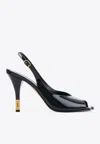 CHLOÉ FLOWER 95 PATENT LEATHER SLINGBACK SANDALS