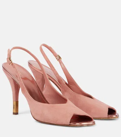 Chloé Suede Flower Heeled Sandals 95 In Pink