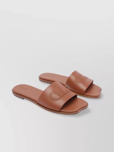 Chloé Flower Leather Flat Sandals Open Toe In Brown