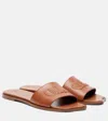 Chloé Flower Leather Flat Sandals Open Toe In Brown