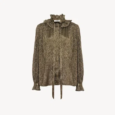 CHLOÉ FLUID BLOUSE IN SILK CRÊPON LAMÉ BLACK SIZE 8 71% SILK, 29% METALLIC POLYESTER, PINCTADA MAXIMA, FAR
