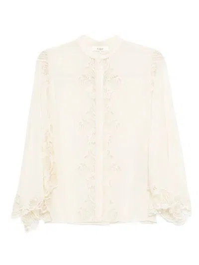 CHLOÉ CHLOÉ FLUID BLOUSE IN SILK GEORGETTE AND LACE CLOTHING