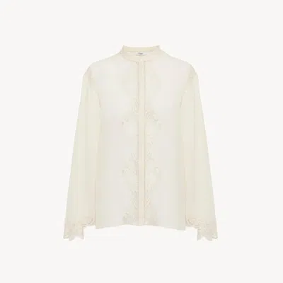 Chloé Fluid Blouse In Silk Georgette & Lace In White
