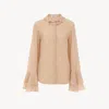 Chloé Blouse Fluide Volantée En Georgette De Soie Femme Brun Taille 40 100% Soie, Pinctada Maxima, Farmed, In Brown