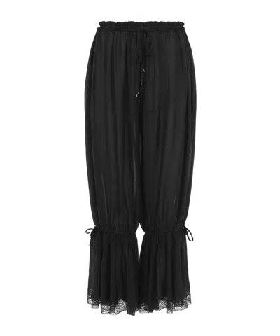 Chloé Drawstring Lace-trim Cropped Pants In Black